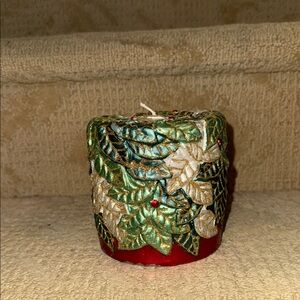 Green and Gold Leaf Embellished Candle